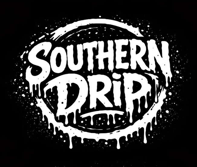 White 'Southern Drip' logo on a black background